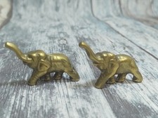 Pair of Miniature Brass Elephant Ornament Figures Home Decor Collectables