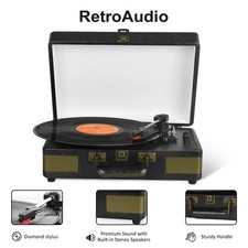 Record Player Turntable Portable Suitcase Vinyl Record Player Stereo Black