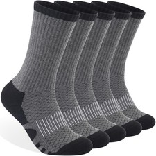 Monxiery Mens Cotton Cushioned Crew Socks, Medium-Large, 5 Pairs Grey