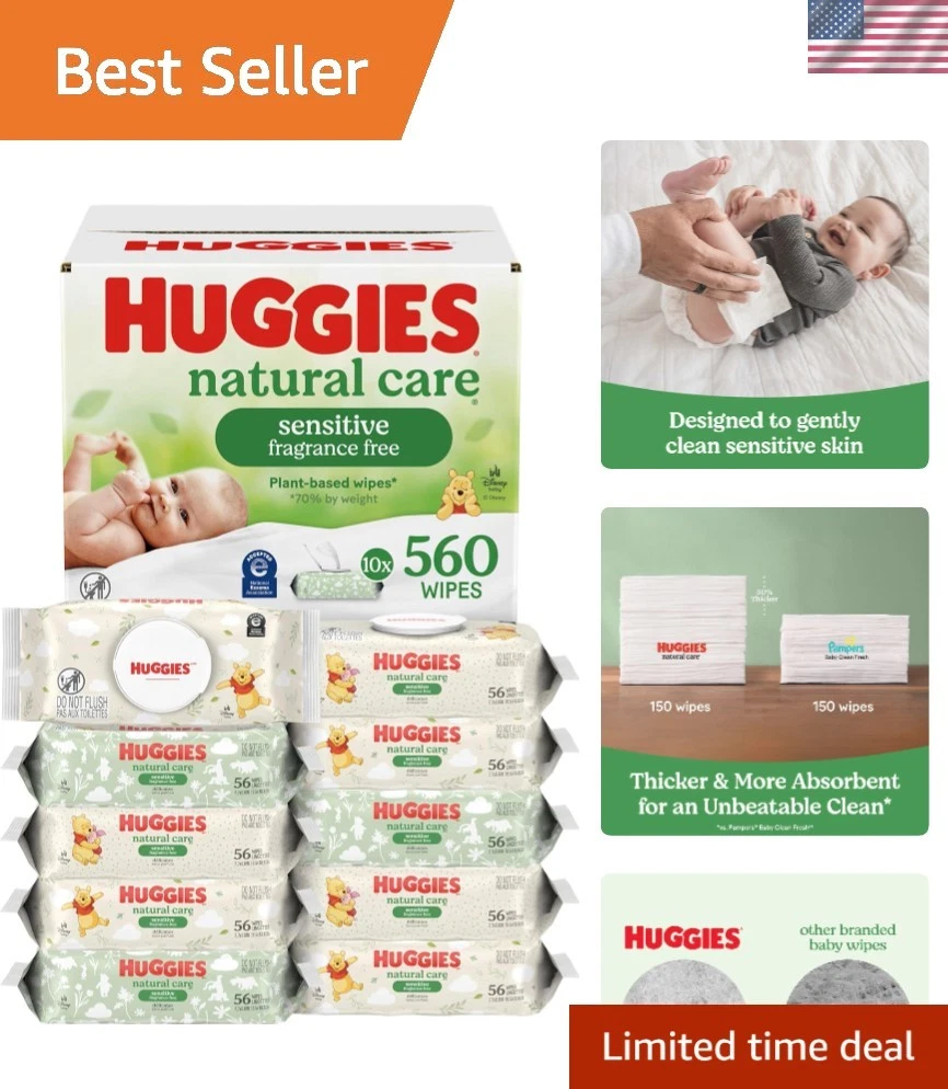 Natural Care 560 Count Baby Wipes - Hypoallergenic, Fragrance-Free & pH Balanced