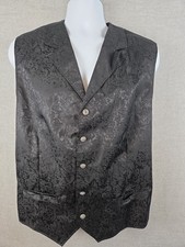 Wah Maker Frontier XL True West Black 100 Silk Western Vest USA Vintage Retro