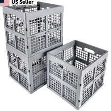 Eslite 3-Pack Collapsible Plastic Storage Crates,Foldable Crates for Grey
