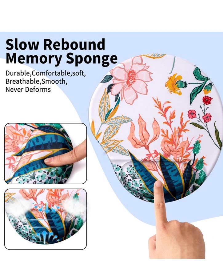 Floral Mouse Pad with Wrist Support Rest Ergonomic Cushion White/cream Non-slip - Image 3 of 4