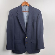 Stafford Mens 40R Blazer Sports Coat - Navy with Gold Buttons - Wool Blend