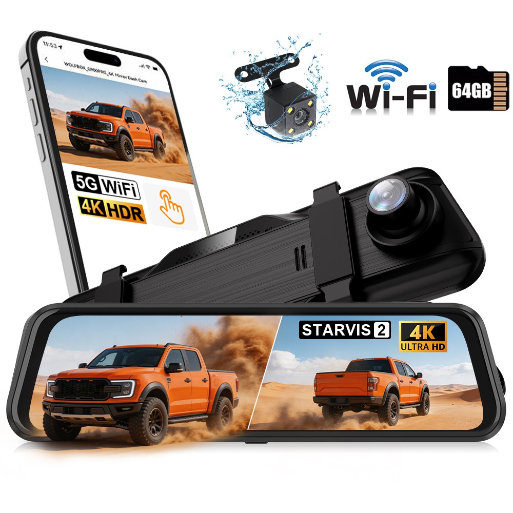 4K Dual Dash Cam Front Rear 9.66