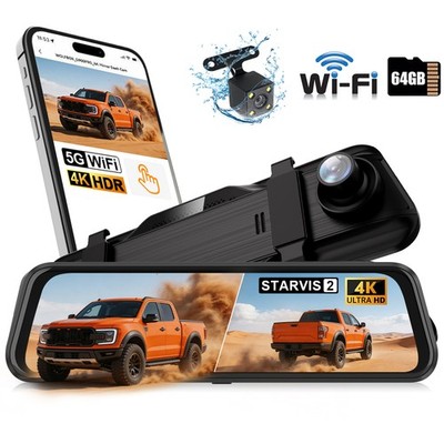  4K Dual Dash Cam Front Rear 9.66'' Dual Dash Camera WIFI APP w/ 64GB TF Card NEW