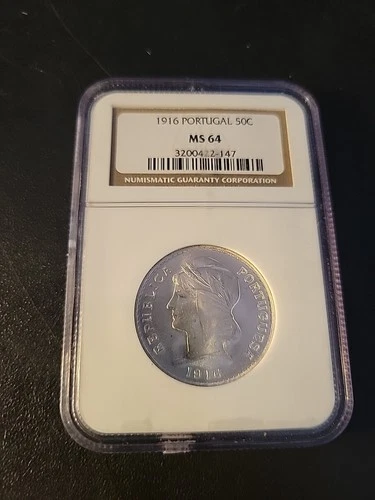 PORTUGAL 1916 - 50c Centavos - NGC MS64 Silver Lot#116