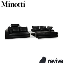 Divano angolare Minotti Hamilton in pelle nero divano divano ricamiere destro manuale