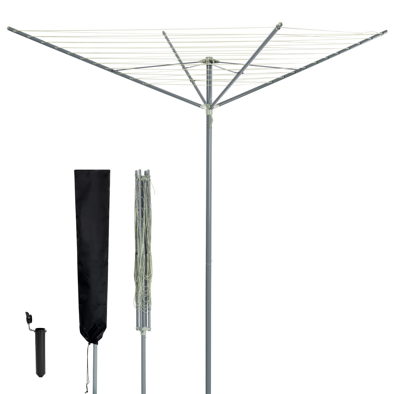 LIVIVO Heavy Duty 45m 4 Arm Rotary Clothes Airer with Cover w/ Ground Spike