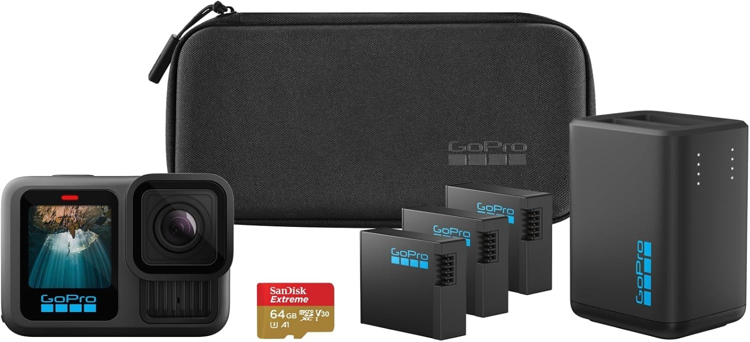 GoPro HERO13 Black Extended Power Bundle Charger, 3 Batteries + 64GB SD