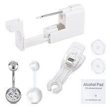 QWALIT Belly Button Piercing Gun Kit - Silver Navel Piercing Gun