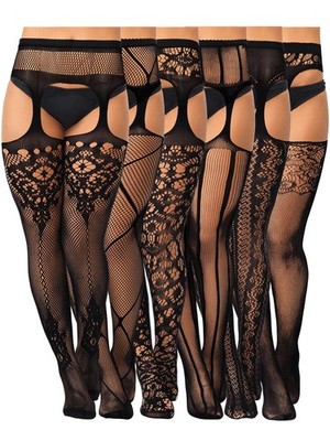 plus size stockings for garter belts 6 Pairs Women Plus Size Fishnet Thigh High Stockings Suspender Garter Belt  Li
