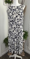 Chaps Navy And White Floral Sleeveless Dress Women’s XL Ruched Waist Midi