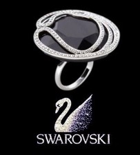 Swarovski Arty Ring Jet Black Crystal Pave Statement Cocktail Ring Size 60/R