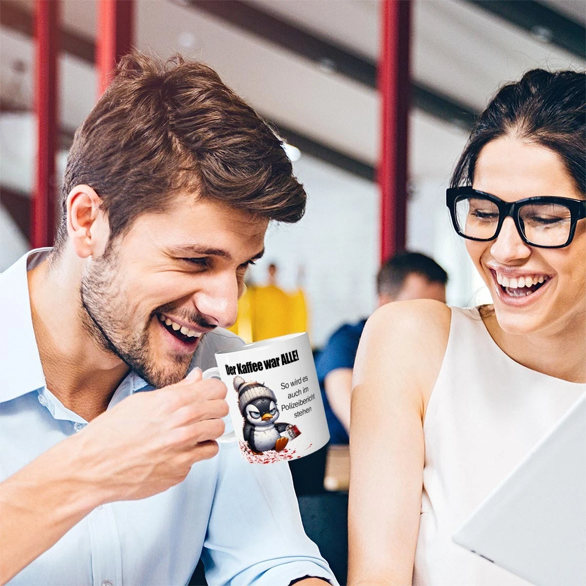 Pinguin Tasse Kaffee war alle Spruch lustig Geschenk Büro Arbeit Kollege Humor