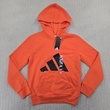 Adidas Hoodie Youth Medium 10/12 Orange Logo Fleece Pullover Sweatshirt Boys