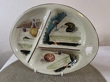 Vintage Italian Hand-Painted Divided Serving Platter – Wine & Cheese Design 39cm