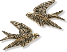 Bird Wall Art 3D Sculpture Set of 2, Antique Gold Floating Hanging Decor 4¾
