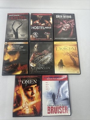 Horror DVD Movies Lot 8 Chainsaw Hostel Green Inferno Bruiser Omen Exorcism