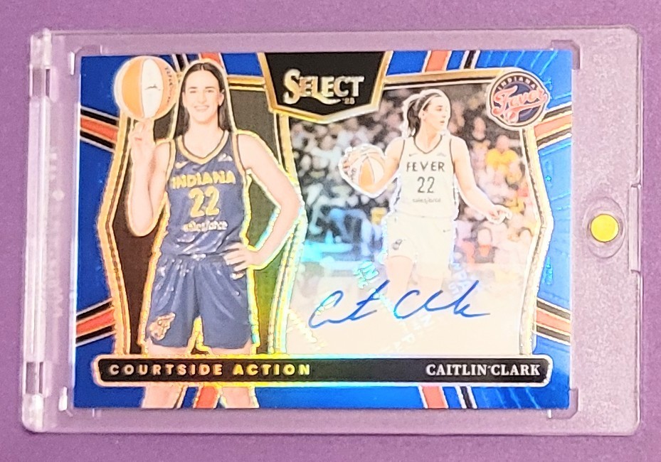 Panini 2025 WNBA Select Caitlin Clark Courtside Action Blue Prizm Auto /49 SP view 1