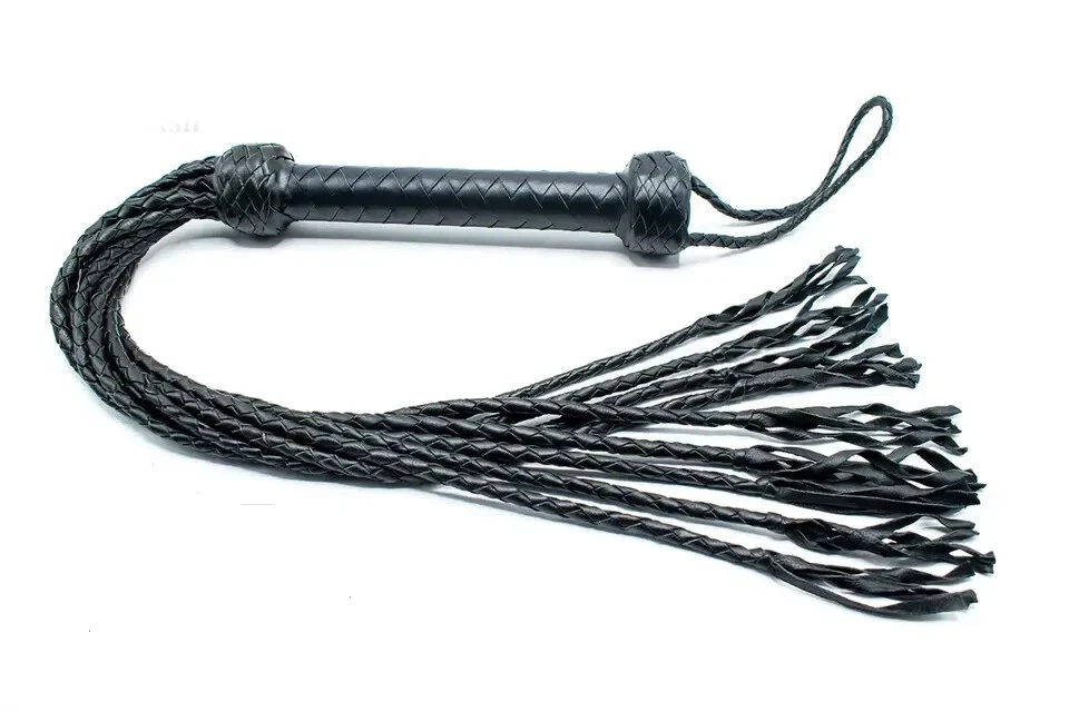 Flogger de cuero genuino con mango trenzado de 9" y paleta de cuero a juego Foto 2 de 4
