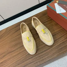 LORO PIANA Women's Fashion Loafers Casual Walk Shoes Apricot Size US8.5(39)