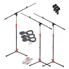 GRIFFIN Microphone Stand 3-PACK Boom Arm Holder XLR Cable Mic Clip Stage Studio