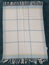 Vintage Pram Rug Blanket Lan Air Cel Acrylic check fringe blue pink yellow GB
