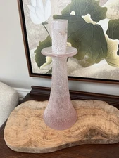 Silvestri Mouth Blown Pink Glass Candle Holder Iridescent Art Glass Unique Decor