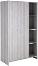 2 Door Open Shelf Wardrobe Grey Oak Effect Storage Bedroom Closet Cabinet