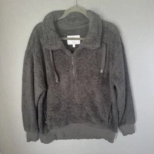 Member's Mark Pullover Womens Large Charcoal Cozy Sherpa Fleece Quarter Zip Soft