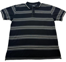 Polo Lonsdale da uomo nera a righe in piqué con logo in gomma sul petto taglia L