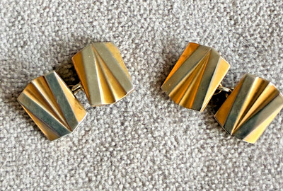 Antique Art Deco 1920s Gold & Silver Chain-link Cufflinks ~ EFFA London, England