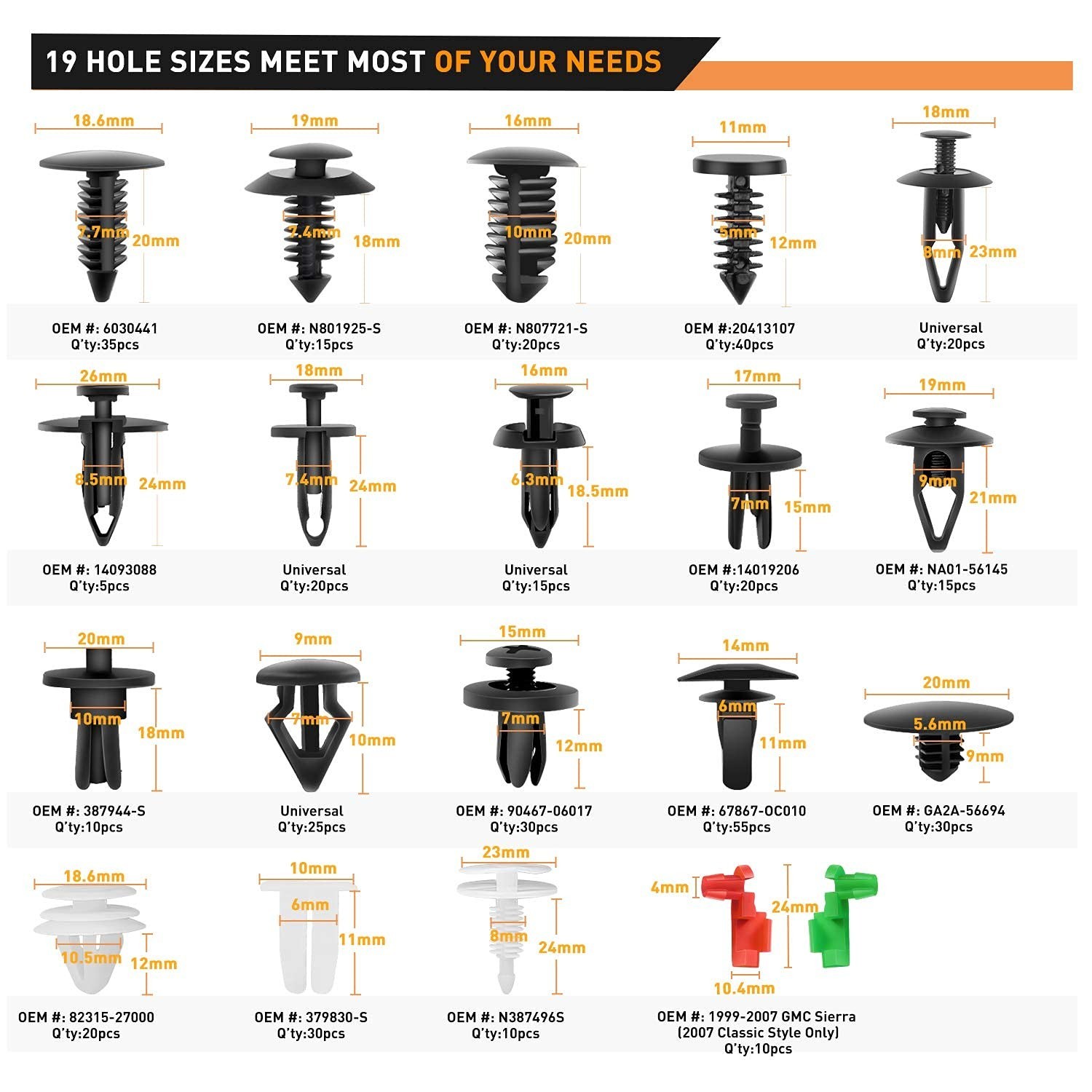 GOOACC 425 Pcs Car Body Retainer Clips Set Tailgate Handle Rod Clip Fastener