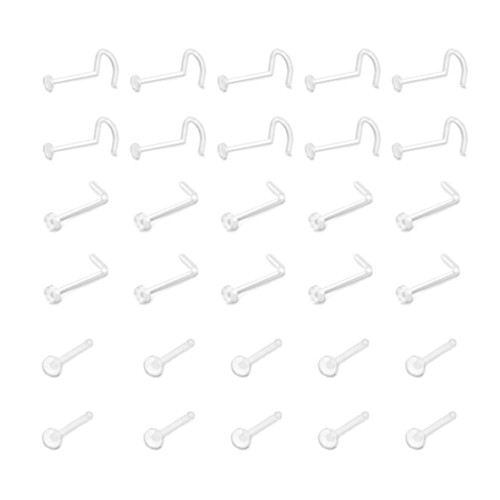 60 Pcs Nose Stud Ring Piercing Retainers Medical Invisible Hoop Set