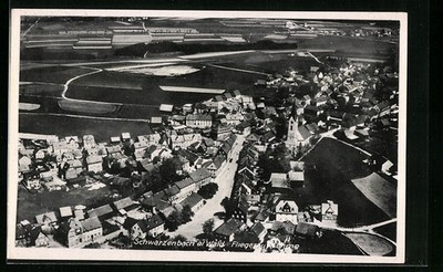 Schwarzenbach am Wald, postcard, general view, aerial photo 1940 