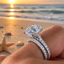 REAL Attractive Round 3 Ct Moissanite Ring Bridal Band 10k White Solid Gold Set