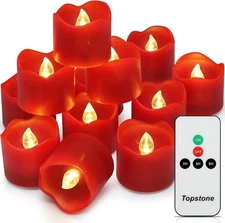 Topstone Red Remote Control Flameless Tealight Candles,Cr2450 Battery Powered Vo