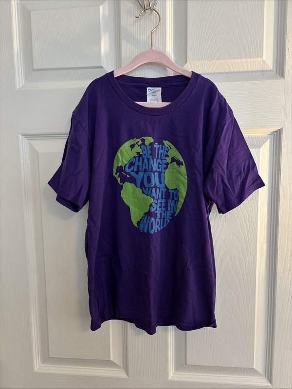 Port & Company Youth Graphic T Shirt, Purple, Youth M, Cotton, “Be The Change..”
