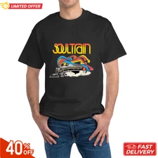 Men's Retro Soul Train Graphic T-Shirt - Black Casual Short Sleeve Cotton Tee wi