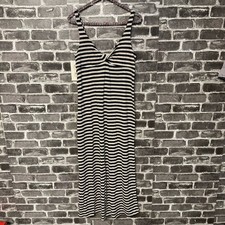 NWT Mango LINEN DRESS WITH KNOT DETAIL cream black navy stripe midi SIZE 4