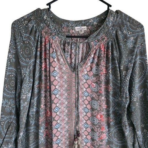 Mason & Belle Boho Peasant Blouse Tassel Tie Womens M Mixed Print Long Sleeve - Picture 3 of 11