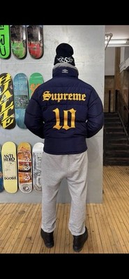 SUPREME X UMBRO DOWN PUFFER JACKET COAT NAVY BLUE XL