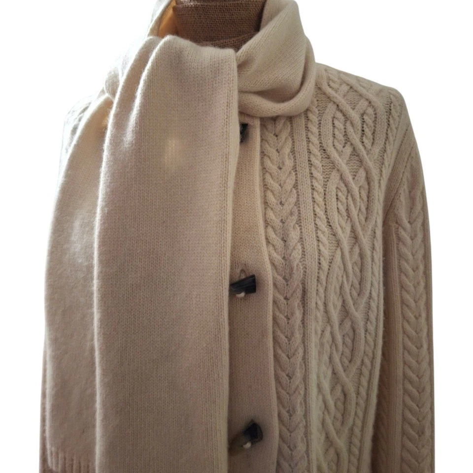 VTG Lauren Ralph Lauren Cream Cable Knit Angora Cashmere Wool Duffle Cardigan PL - Image 3 of 4