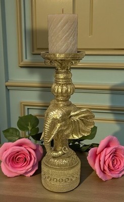 Großer Kerzenständer Kerzenhalter Dutch Style Elefant Tierfigur Gold 37,5cm NEU