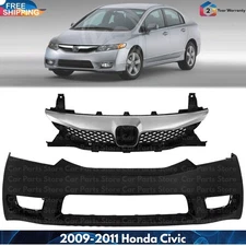 Front Bumper Cover Fascia & Grille Assembly Kit For 2009-2011 Honda Civic