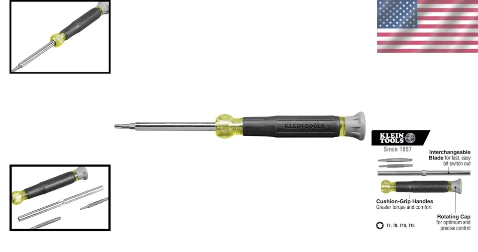 Klein 4-in-1 Precision Electronics Screwdriver with Tamperproof TORX Bits - Image 2 of 4