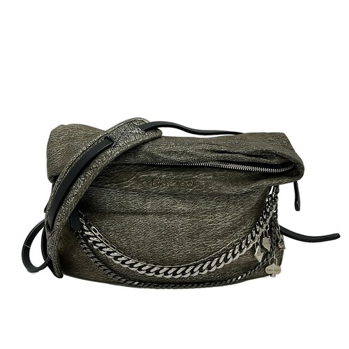JIMMY CHOO Biker Shoulder Bag with Hologram Seal, Beige x Siler x Black,