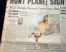 W. C. FIELDS William Claude Dukenfield ACTOR Comedian DEATH 1946 Old Newspaper