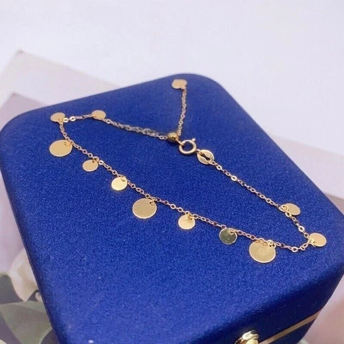 Solid Pure 18K Yellow Gold AU750 Round Sequined Bracelet Bangle 5.5-7.5inch - Picture 5 of 11